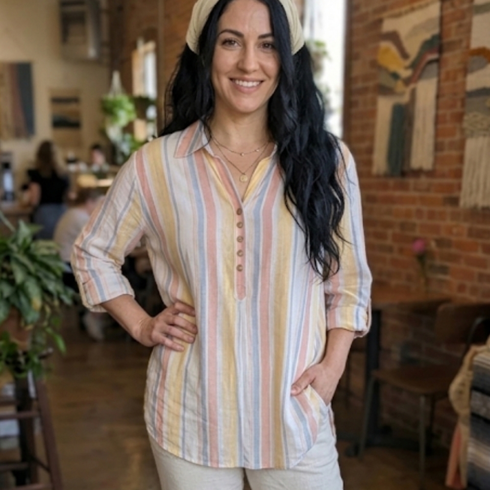 Flowy Striped Multicolor Tunic Shirt Sz XL